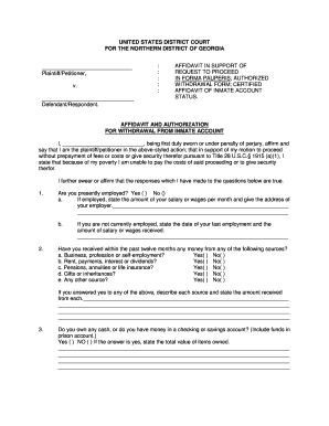 Affidavit in Support of Request to Proceed In Forma Pauperis