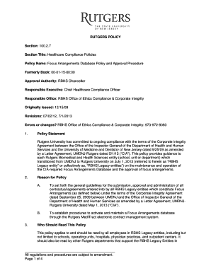 Small claims form sample - Focus Arrangements Database Policy and Approval Procedure - policies rutgers