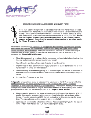 California Mental Health Grievance and Appeal Request Form