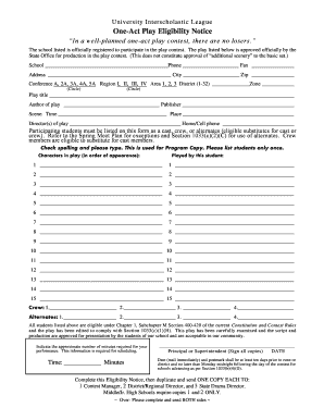 One-Act Play Eligibility Notice