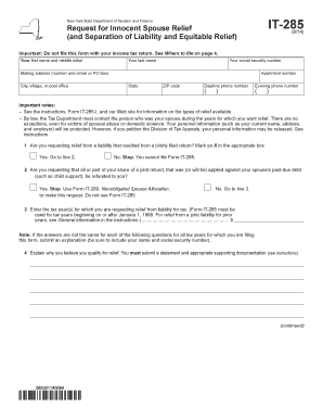 New York State Innocent Spouse Relief Form IT-285