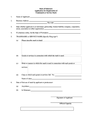 Delaware Trademark Registration Application