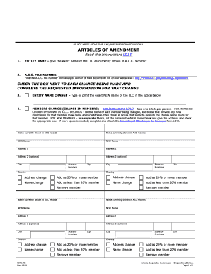 Arizona Articles of Amendment for LLC