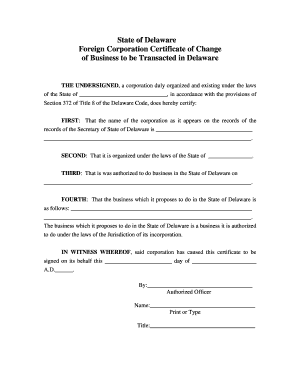 Delaware Foreign Corporation Certificate of Change
