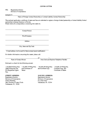 Florida Foreign Limited Partnership Registration Application