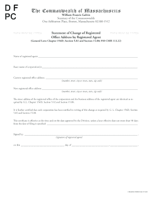 Massachusetts Statement of Change of Registered Office Address