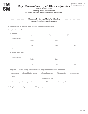 Massachusetts Trademark Service Mark Application