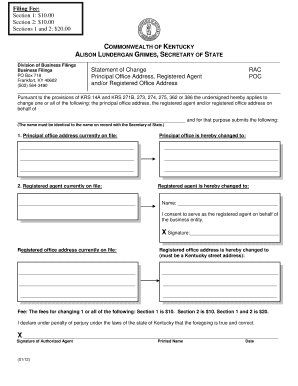 Kentucky Business Filings Statement of Change