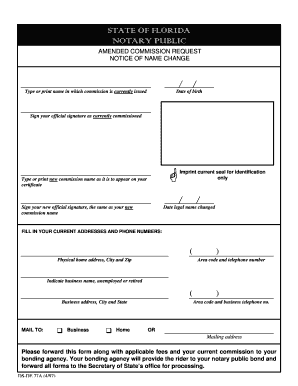 Florida Notary Public Amended Commission Request
