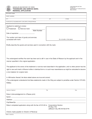 Missouri Trademark Renewal Application