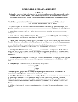 Michigan Residential Sublease Agreement