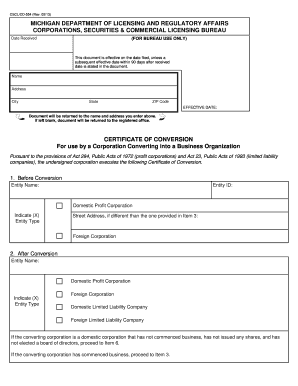 Michigan Certificate of Conversion