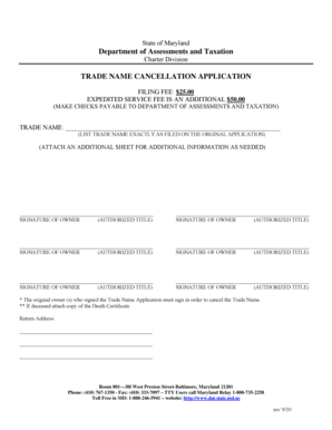 Maryland Trade Name Cancellation Application