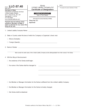 Illinois Certificate of Designation for LLC Series