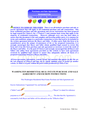 Washington Residential Real Estate Purchase and Sale Agreement