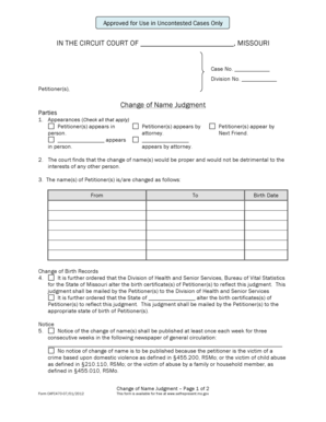 Missouri Change of Name Judgment