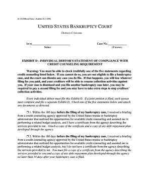 Individual Debtor's Statement of Compliance with Credit Counseling Requirement