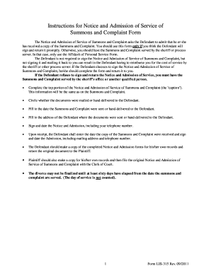 Notice and Admission of Service of Summons and Complaint