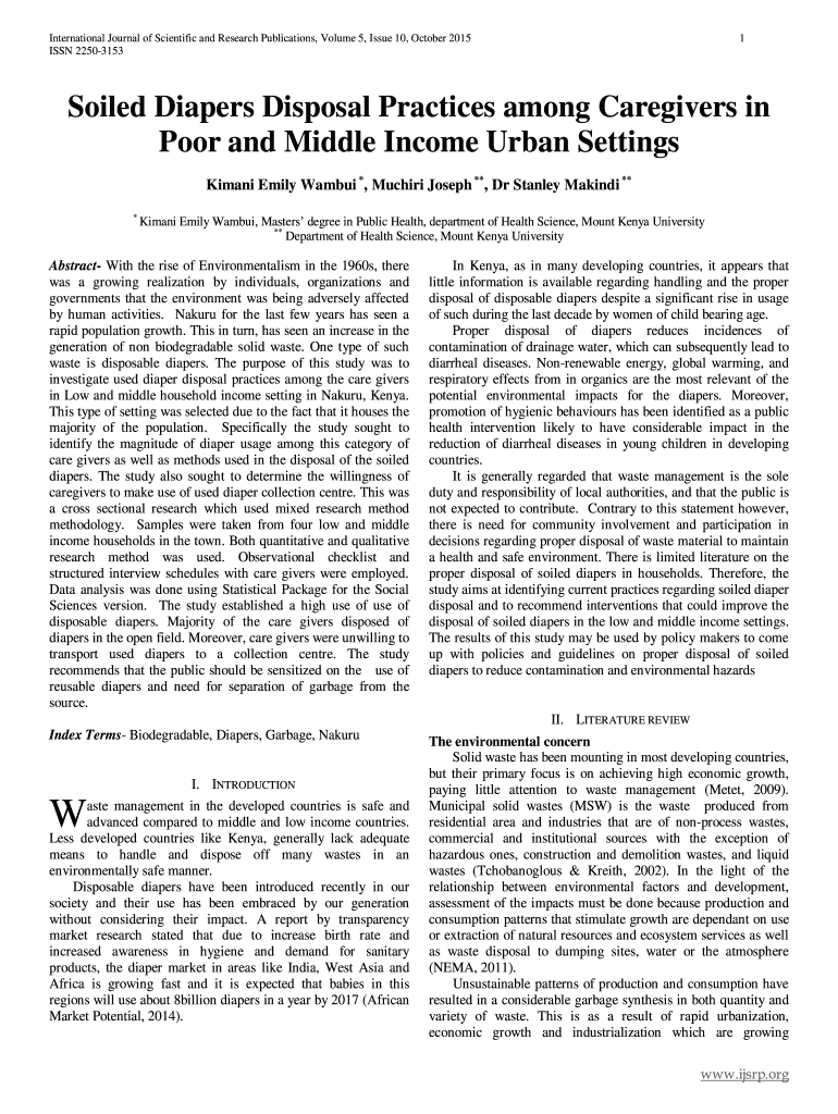 Fillable Online Soiled Diapers Disposal Practices among Caregivers in