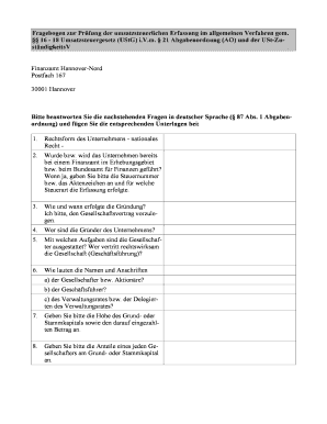 Fragebogen zur Prüfung der umsatzsteuerlichen Erfassung