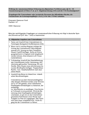 Fragebogen zur umsatzsteuerlichen Erfassung