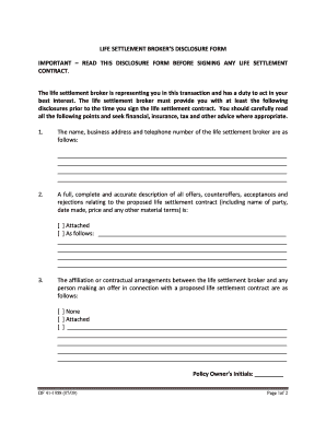 Life Settlement Broker Disclosure Form