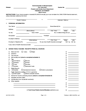 Massachusetts Short Form Financial Statement