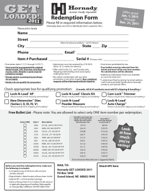 Hornady 2011 Product Redemption Form