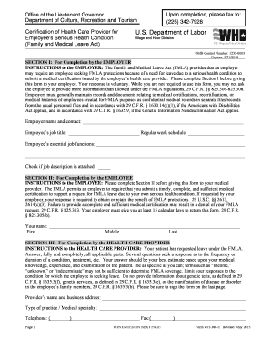 Certification of Health Care Provider for FMLA