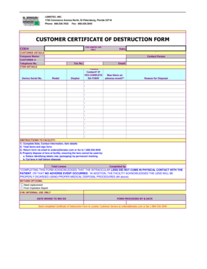 Customer Certificate of Destruction Form