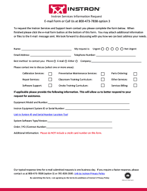Instron Services and Support Request Form