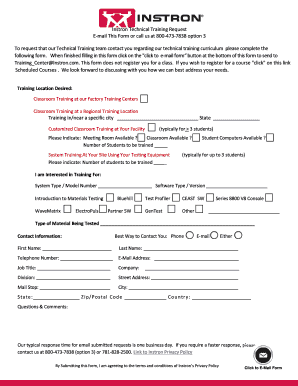 Instron Technical Training Request Form