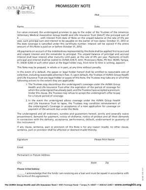 Promissory Note for AVMA Group Health and Life Insurance Trust