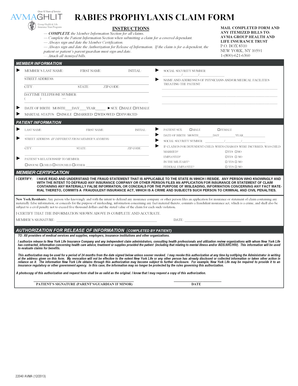 Rabies Prophylaxis Claim Form
