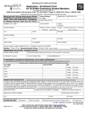 SCAVMA Graduating Student Members Group Insurance Application