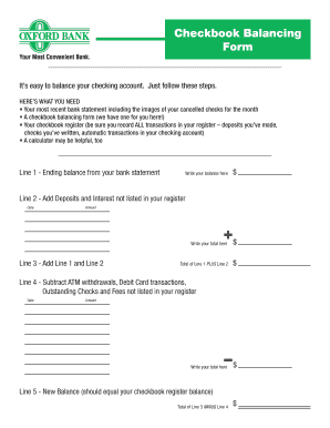 Checkbook Balancing Form