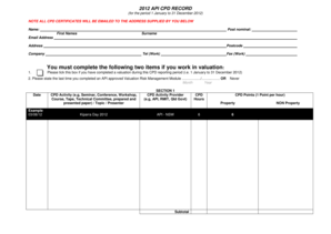 2012 API CPD Record Form