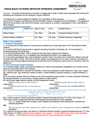 Texas Back-to-Work Initiative Worksite Agreement