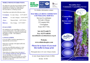 Macmillan Dove Community Counselling Service Notice