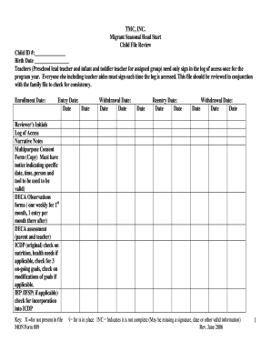 Migrant Seasonal Head Start Child File Review Form