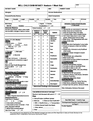 Well Child Exam Form - Newborn to 1 Week Visit