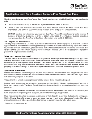 Disabled Persons Free Travel Bus Pass Application