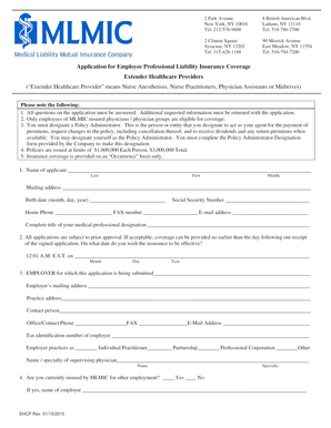 Application for Employee Professional Liability Insurance Coverage