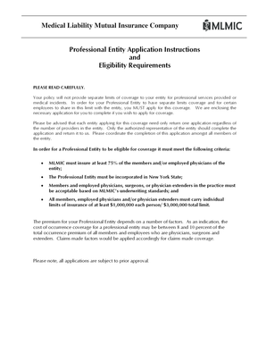 Professional Entity Application for Medical Liability Coverage