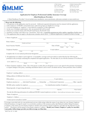 Application for Employee Professional Liability Insurance Coverage