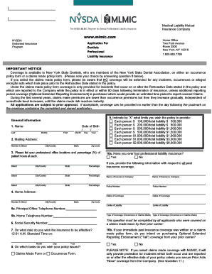 New York State Dental Association Professional Liability Insurance Application