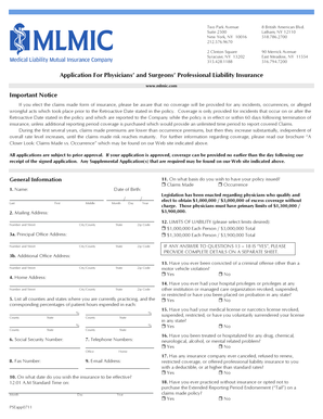 Application for Physicians’ and Surgeons’ Professional Liability Insurance