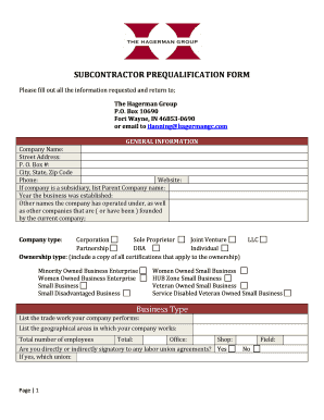 Subcontractor Prequalification Form