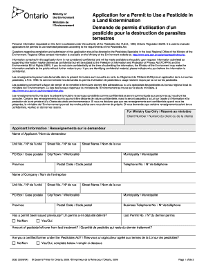 Ontario Pesticide Use Permit Application