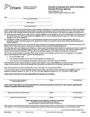 Ontario Consent to Disclose Tax Information